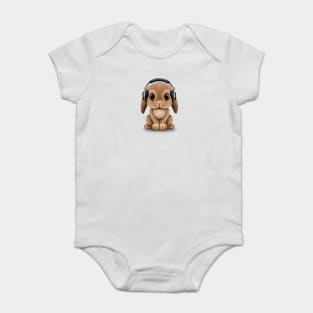 Cute Baby Bunny Dj Wearing Headphones Baby Bodysuit